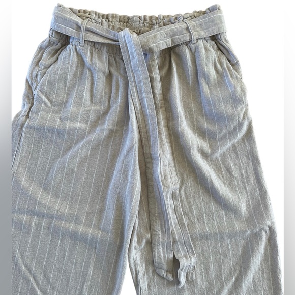 Streetwear Society Linen Wide Leg Cropped Pant Oatmeal & White Size XL - Picture 2 of 7